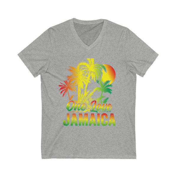 One Love Jamaica T-Shirt - Embrace the Spirit of Jamaica - Woman Jersey Short Sleeve V-Neck Tee