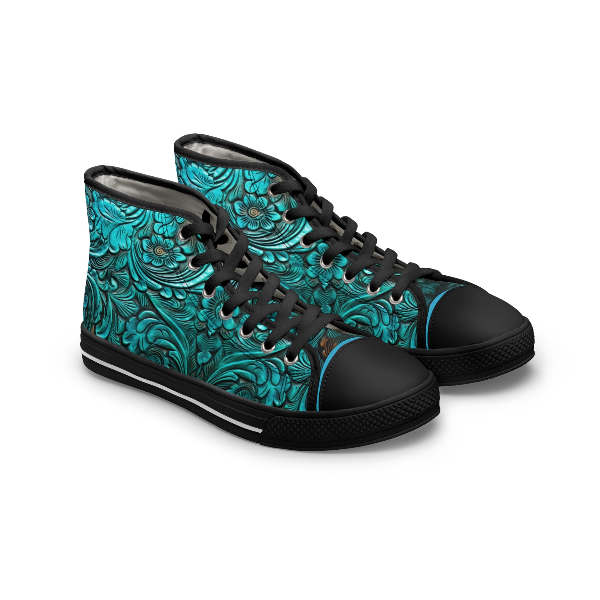 Teal Flower Women's High Top Sneakers