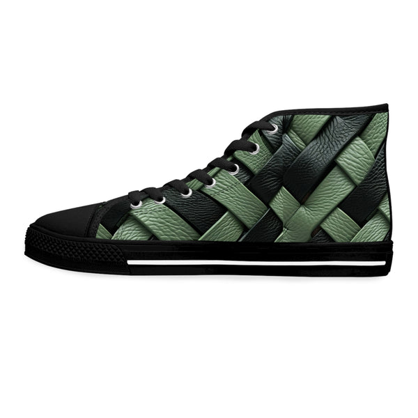 Green/Black Interlocking Leather Women's High Top Sneakers