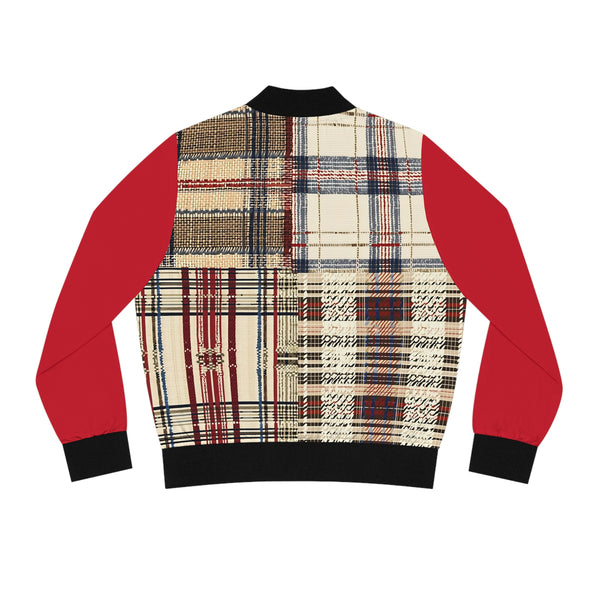 Red Plaid Women's Bomber Jacket