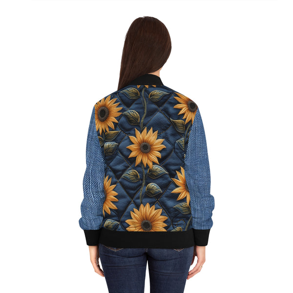 Sunflower 2.0 Denim Print Women's Bomber Jacket