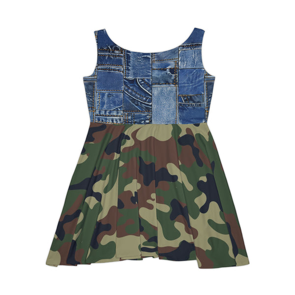 Denim Camo Print Women's Skater Dress