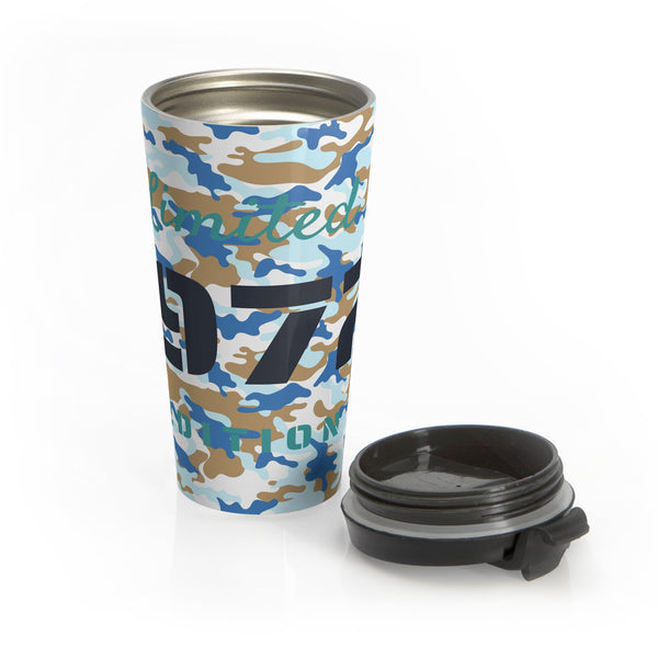 Limited Ed. 1972 Blue Camo Stainless Steel Travel Mug 15 oz.