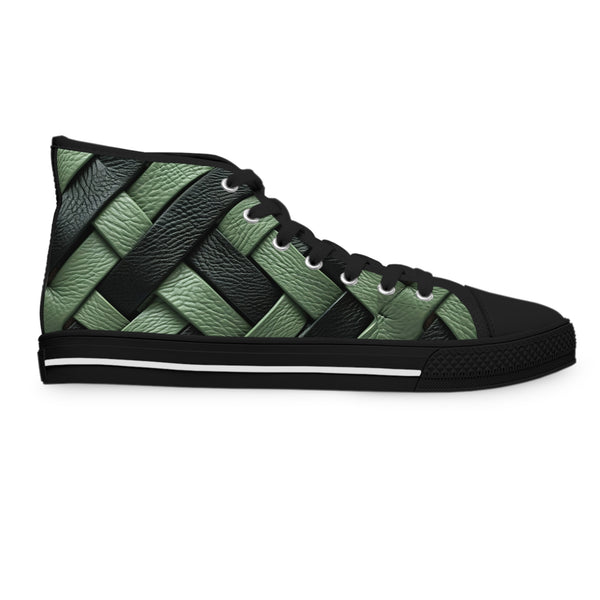 Green/Black Interlocking Leather Women's High Top Sneakers