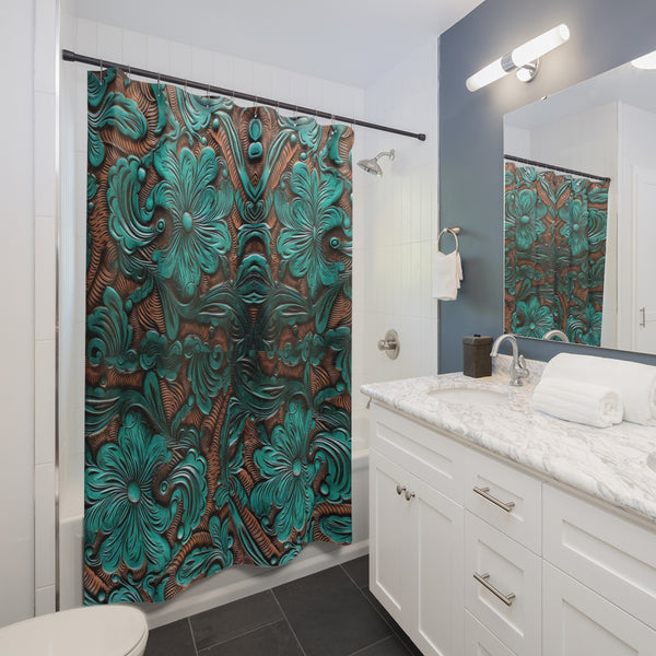 Teal 3D Print Shower Curtains