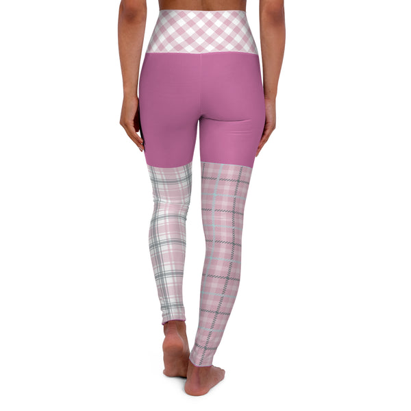 Pink Plaid High Waisted Yoga Leggings