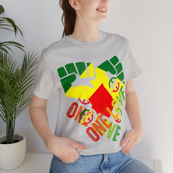 One Love T-Shirt - Spread Peace and Unity in Style - Woman's Jersey Short Sleeve Tee