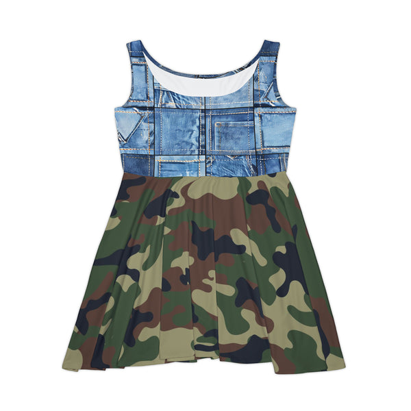 Denim Camo Print Women's Skater Dress