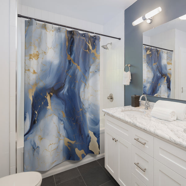 Blue Marble Gold  Shower Curtains