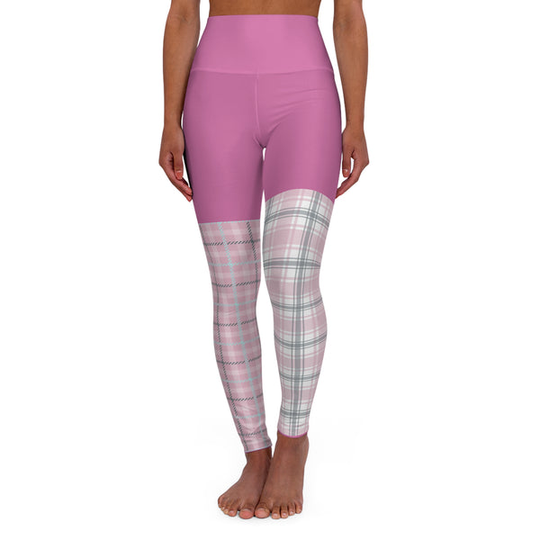 Pink Plaid High Waisted Yoga Leggings