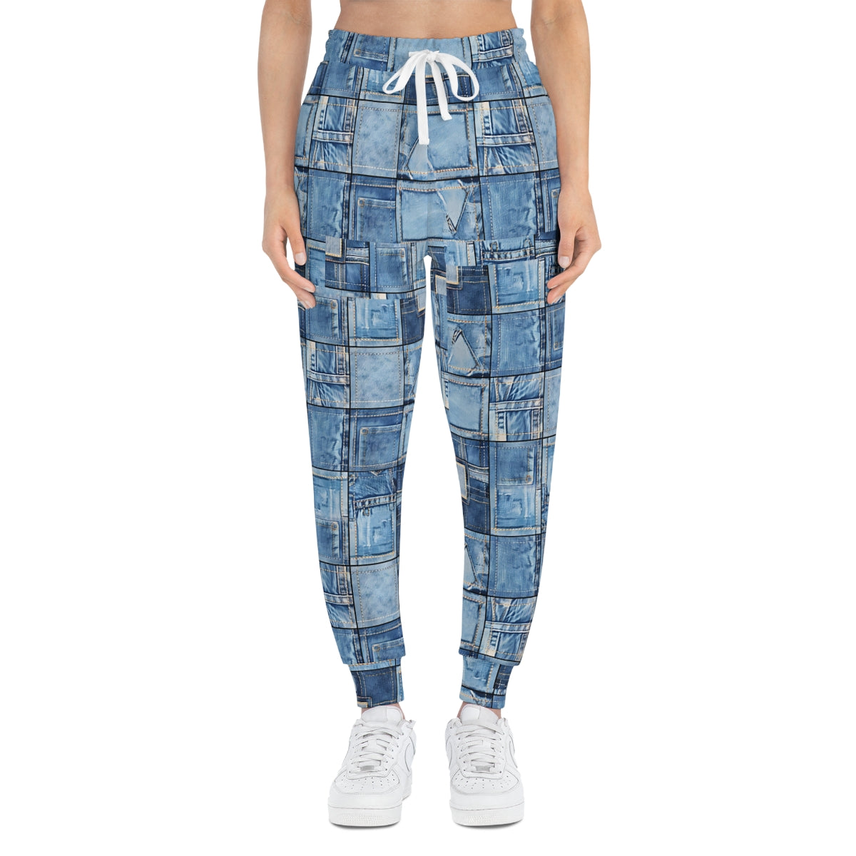 Denim Patch Athletic Woman Joggers Pants