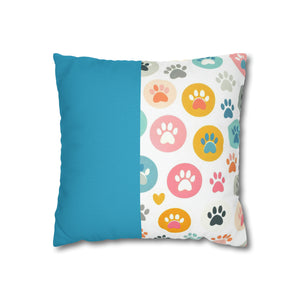 Teal Dog Paw Print Spun Polyester Square Pillowcase