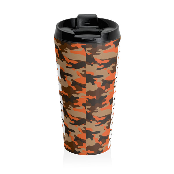 Strong, Drive & Motivated Orange Camo Stainless Steel Travel Mug 15 oz.