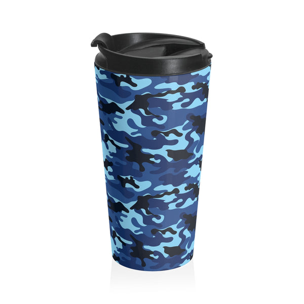 Blue Camo Stainless Steel Travel Mug 15 oz.