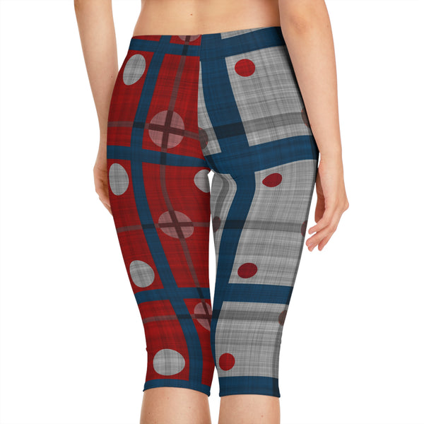 Blue Red Grey Women's Capri Leggings