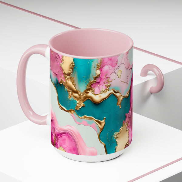 Marble Pink & Gold  Mother's Day Two-Tone Coffee Mugs Cup, 15oz