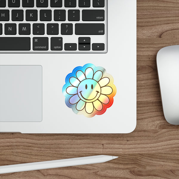 Flower Smiley Face Holographic Die-cut Stickers