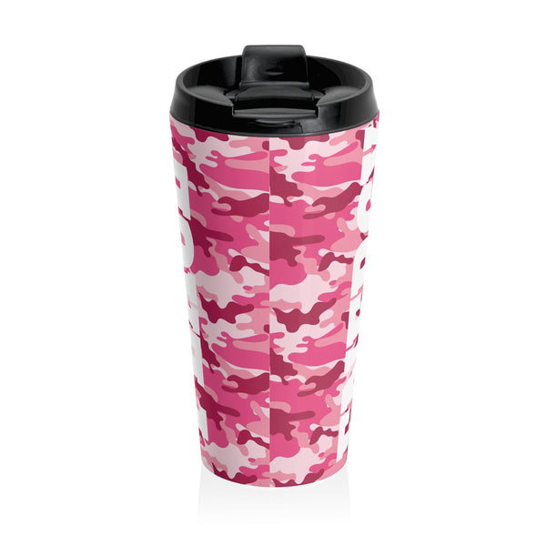 Love, Peace & Energy Pink Camo Stainless Steel Travel Mug 15 Oz.