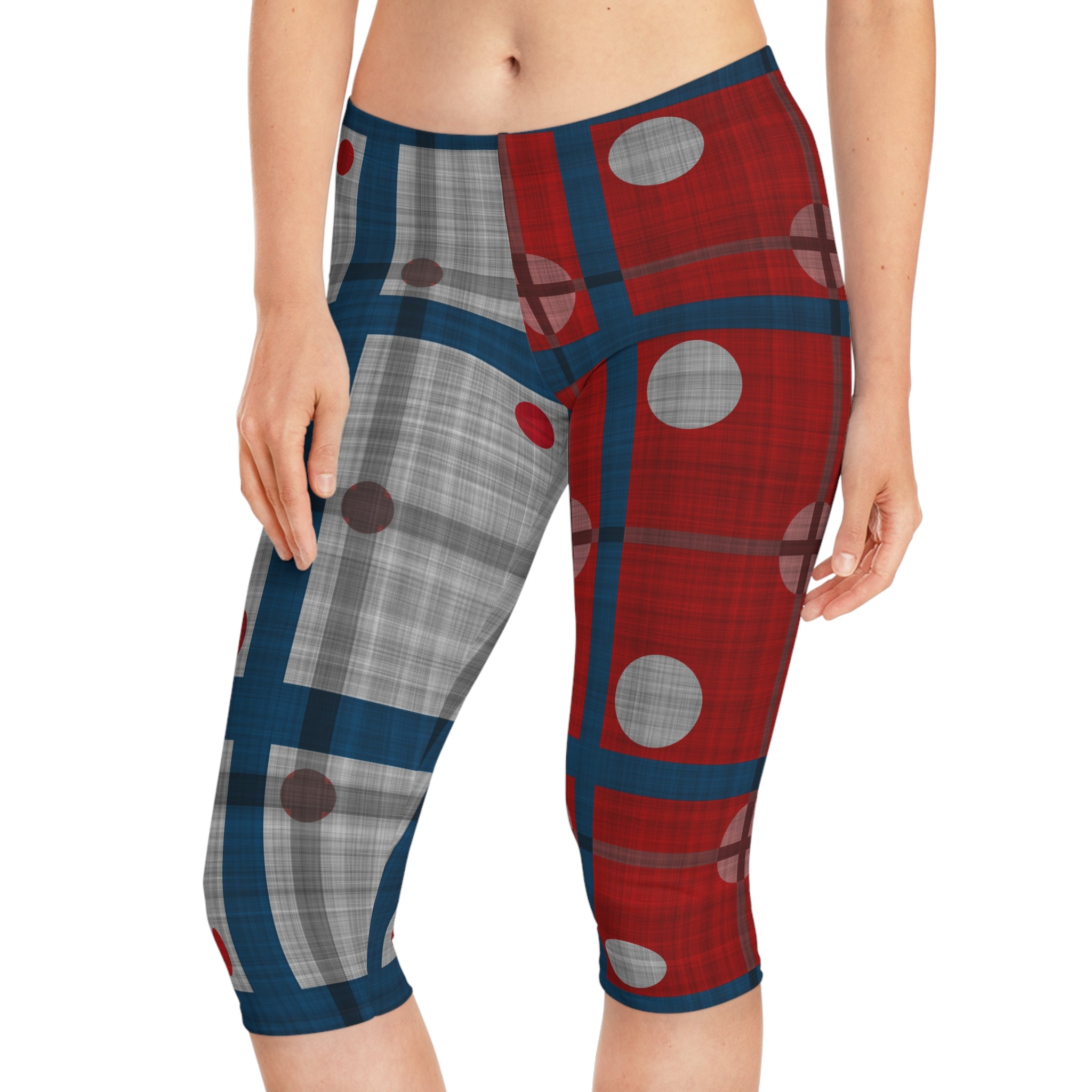 Blue Red Grey Women's Capri Leggings