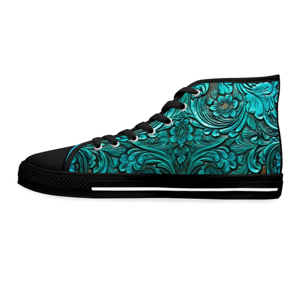 Teal Flower Women's High Top Sneakers