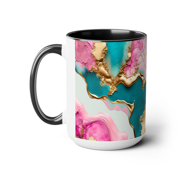 Marble Pink & Gold  Mother's Day Two-Tone Coffee Mugs Cup, 15oz