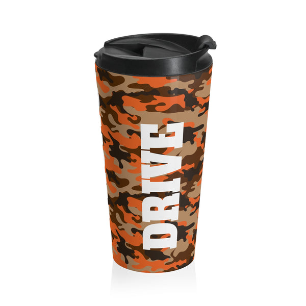 Strong, Drive & Motivated Orange Camo Stainless Steel Travel Mug 15 oz.