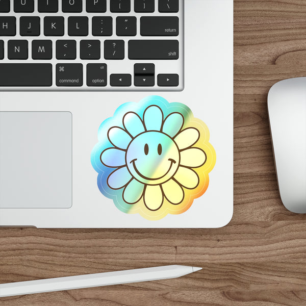 Flower Smiley Face Holographic Die-cut Stickers