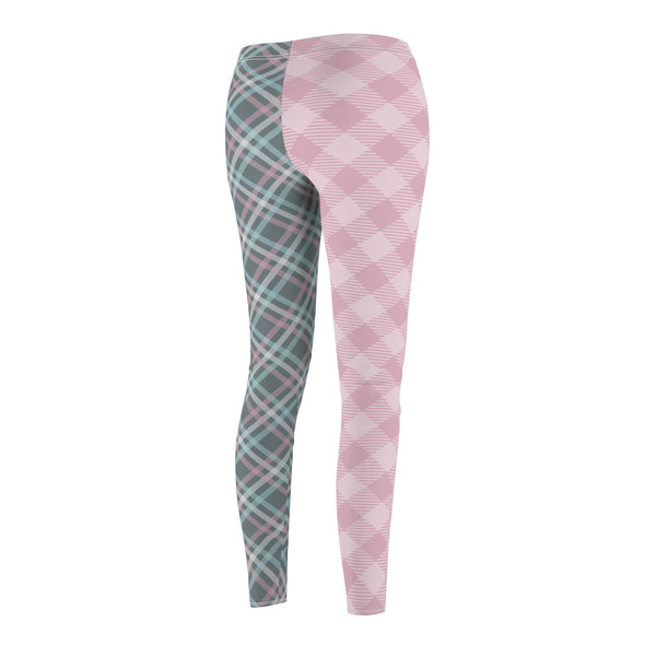 Pink Plaid Women's Cut & Sew Casual Leggings