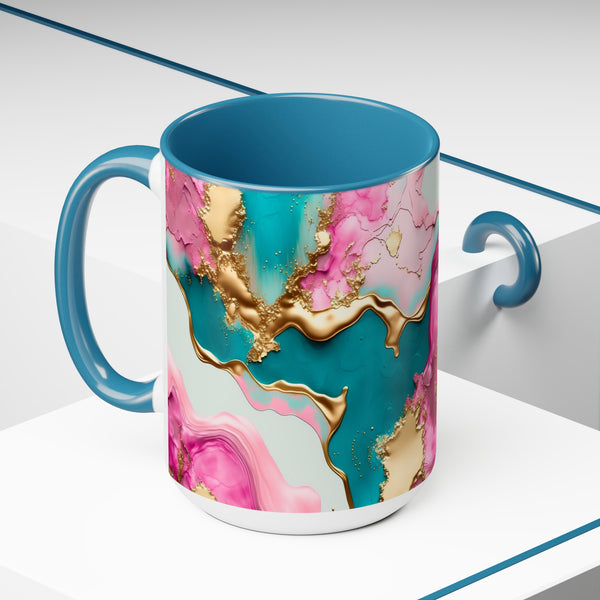 Marble Pink & Gold  Mother's Day Two-Tone Coffee Mugs Cup, 15oz