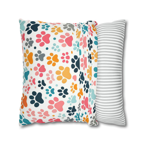 Dog Paw Print Spun Polyester Square Pillowcase