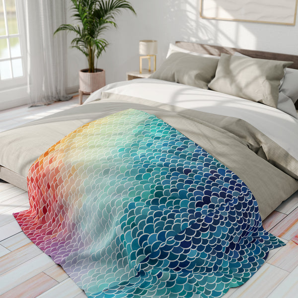 Rainbow Fish Scale Arctic Fleece Throw Blanket