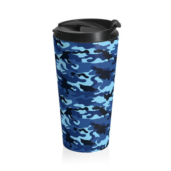 Blue Camo Stainless Steel Travel Mug 15 oz.