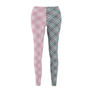 Pink Plaid Women's Cut & Sew Casual Leggings