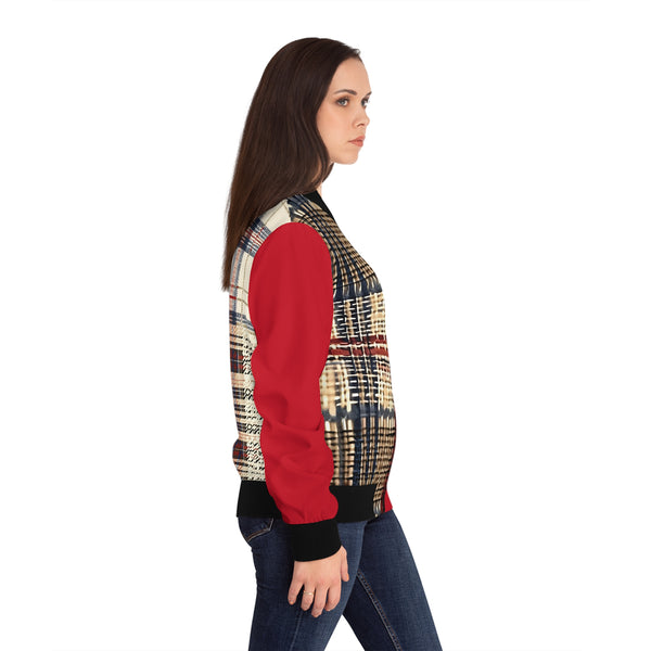 Red Plaid Women's Bomber Jacket