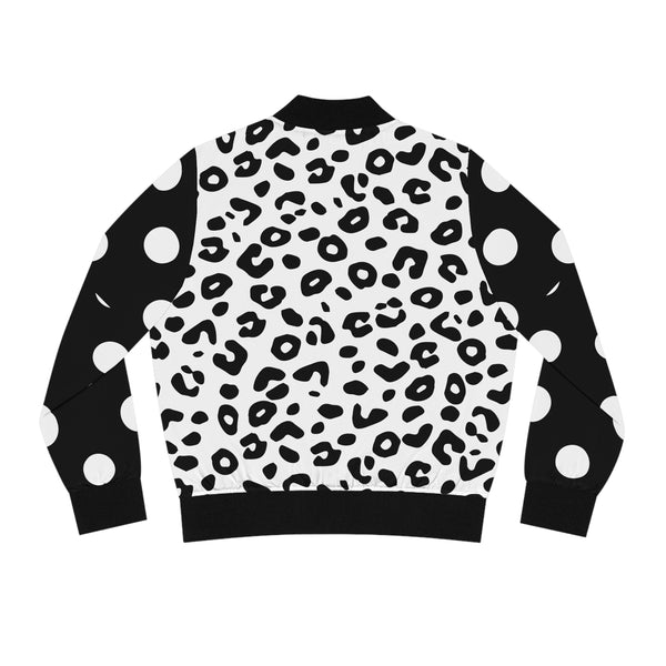 Black & White Print Cheetah, Zebra & Polka Dot Print Women's Bomber Jacket