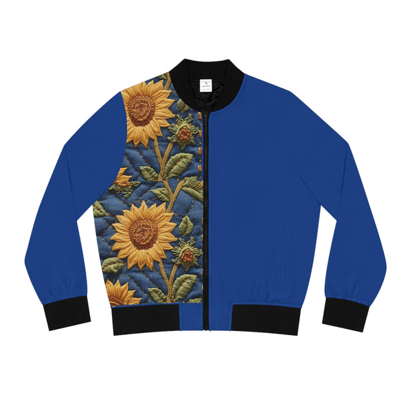 Sunflower Denim Print Women's Bomber Jacket