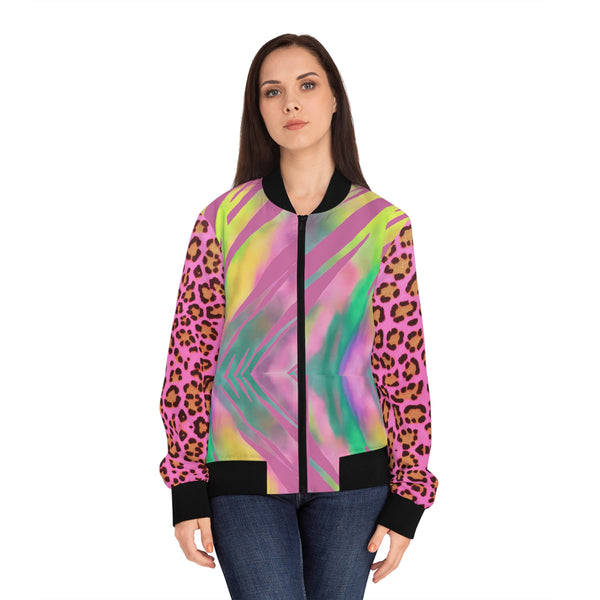 Pink Cheetah, Zebra & Lion Print Women's Bomber Jacket