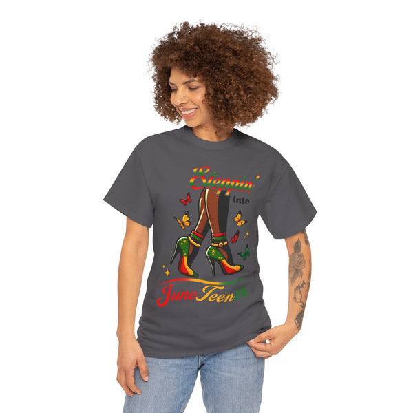 Steppin' into Juneteenth I am a black Woman Plus Size Woman Heavy Cotton Tee