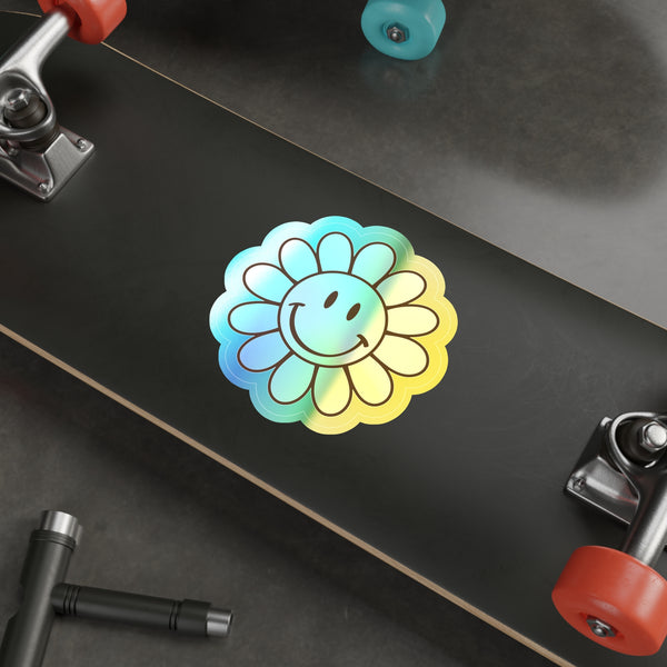 Flower Smiley Face Holographic Die-cut Stickers