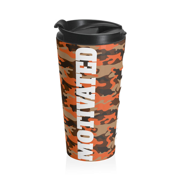 Strong, Drive & Motivated Orange Camo Stainless Steel Travel Mug 15 oz.