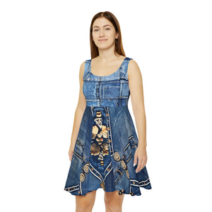 Denim Print Women's Skater Dress