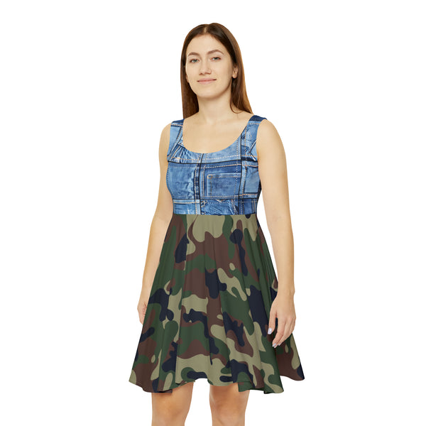 Denim Camo Print Women's Skater Dress