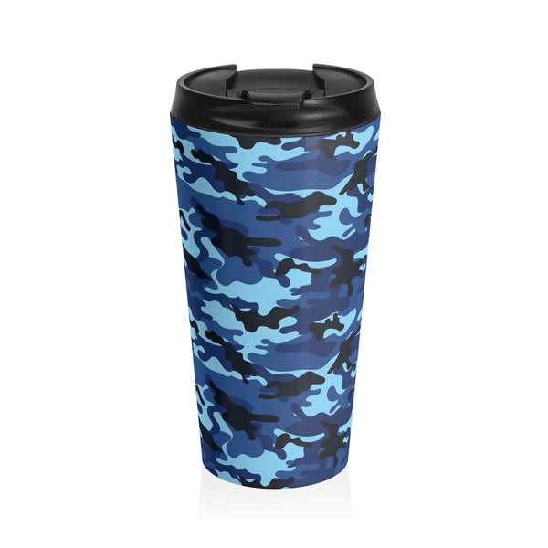 Blue Camo Stainless Steel Travel Mug 15 oz.