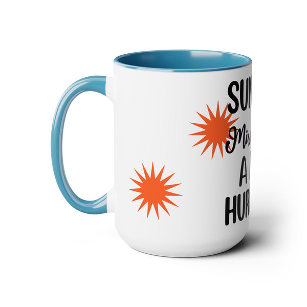 "Sunshine Mixed With A Little Hurricane" Mother's Day Two-Tone Coffee Mugs Cup, 15oz