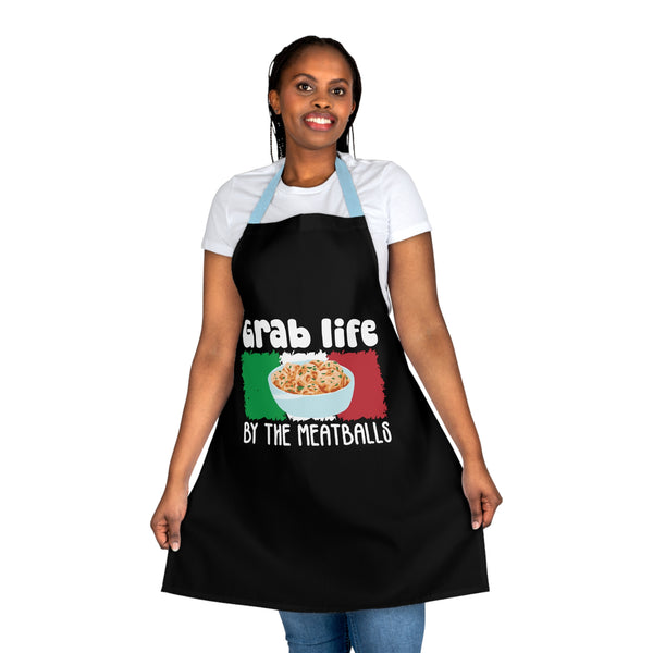 "Grab Life by the Meatballs" Woman Apron, 5-Color Straps