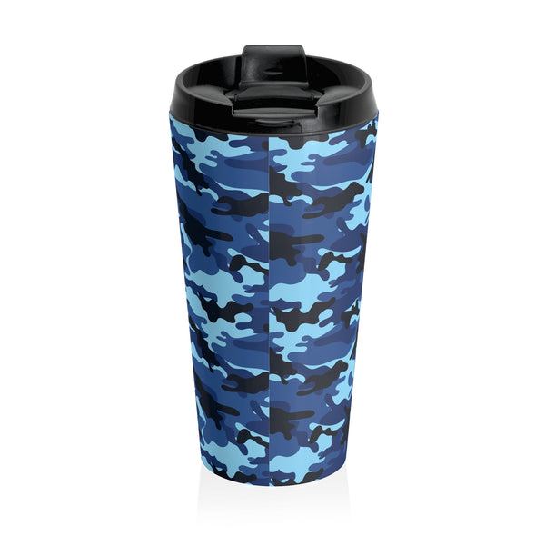 Blue Camo Stainless Steel Travel Mug 15 oz.