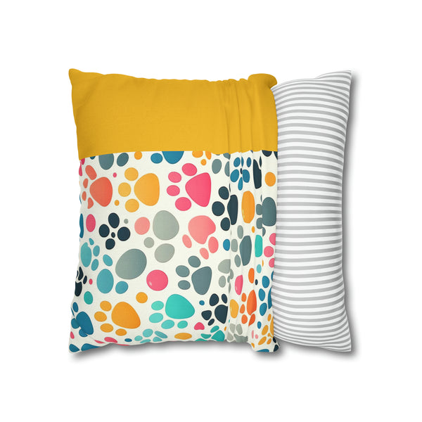 Yellow Dog Paw Print Spun Polyester Square Pillowcase