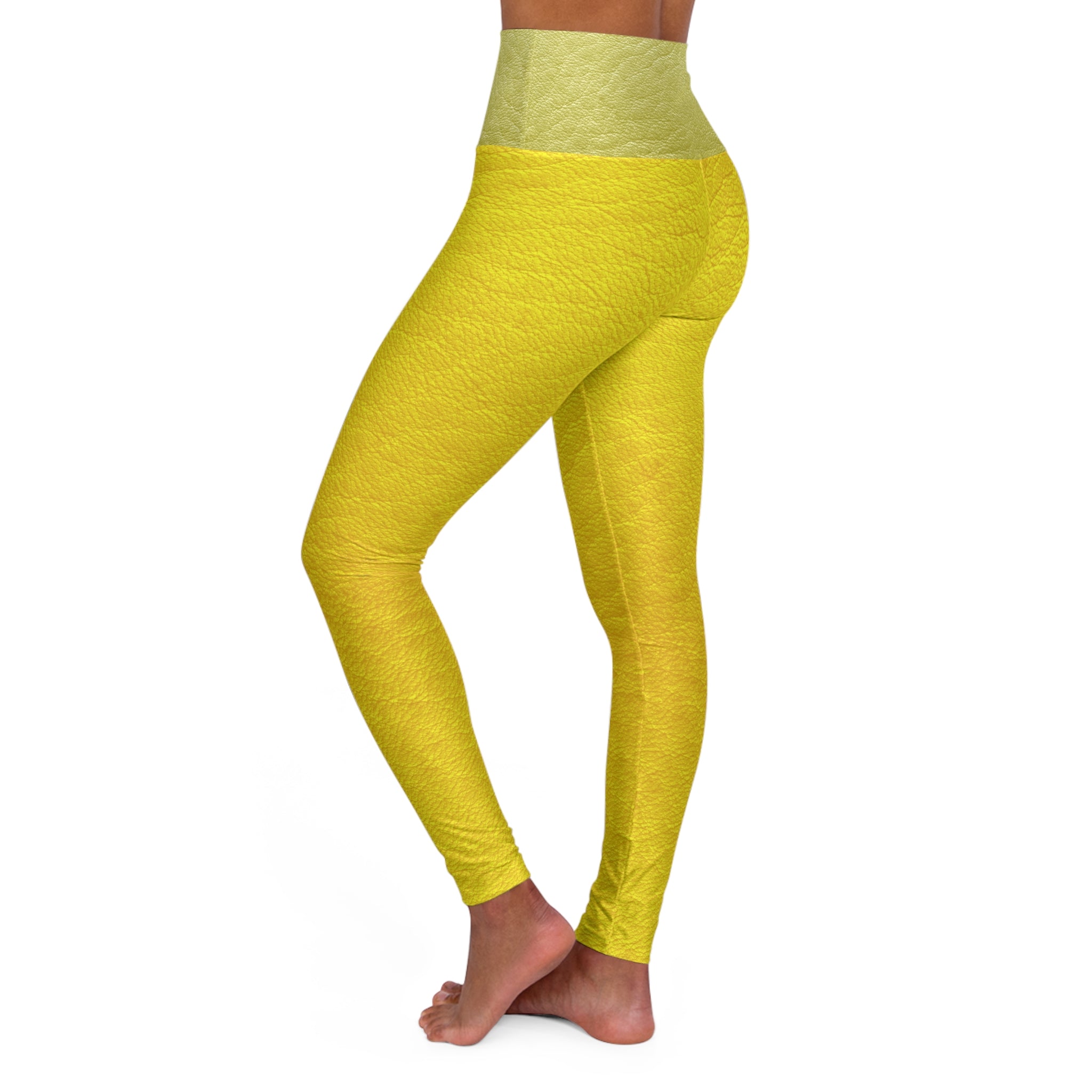 Yellow Faux Leather High Waisted Yoga Leggings