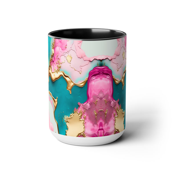 Marble Pink & Gold  Mother's Day Two-Tone Coffee Mugs Cup, 15oz