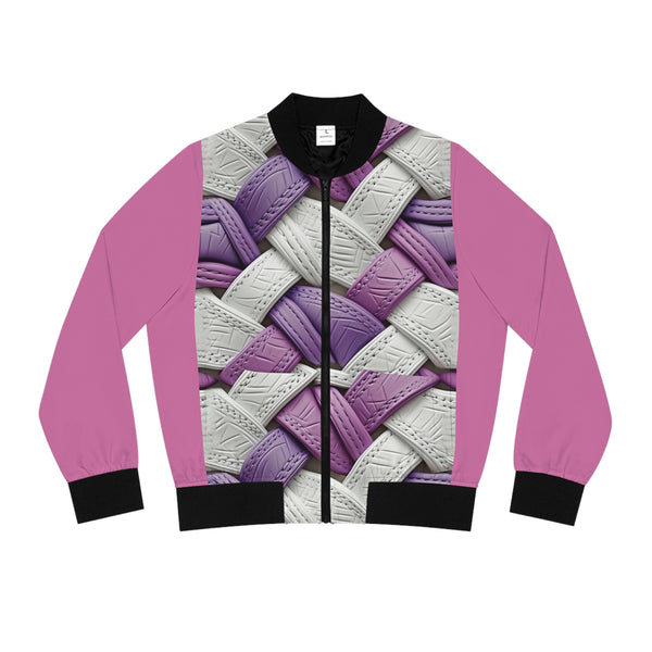 Pink/White Interlocking Faux Leather Women's Bomber Jacket